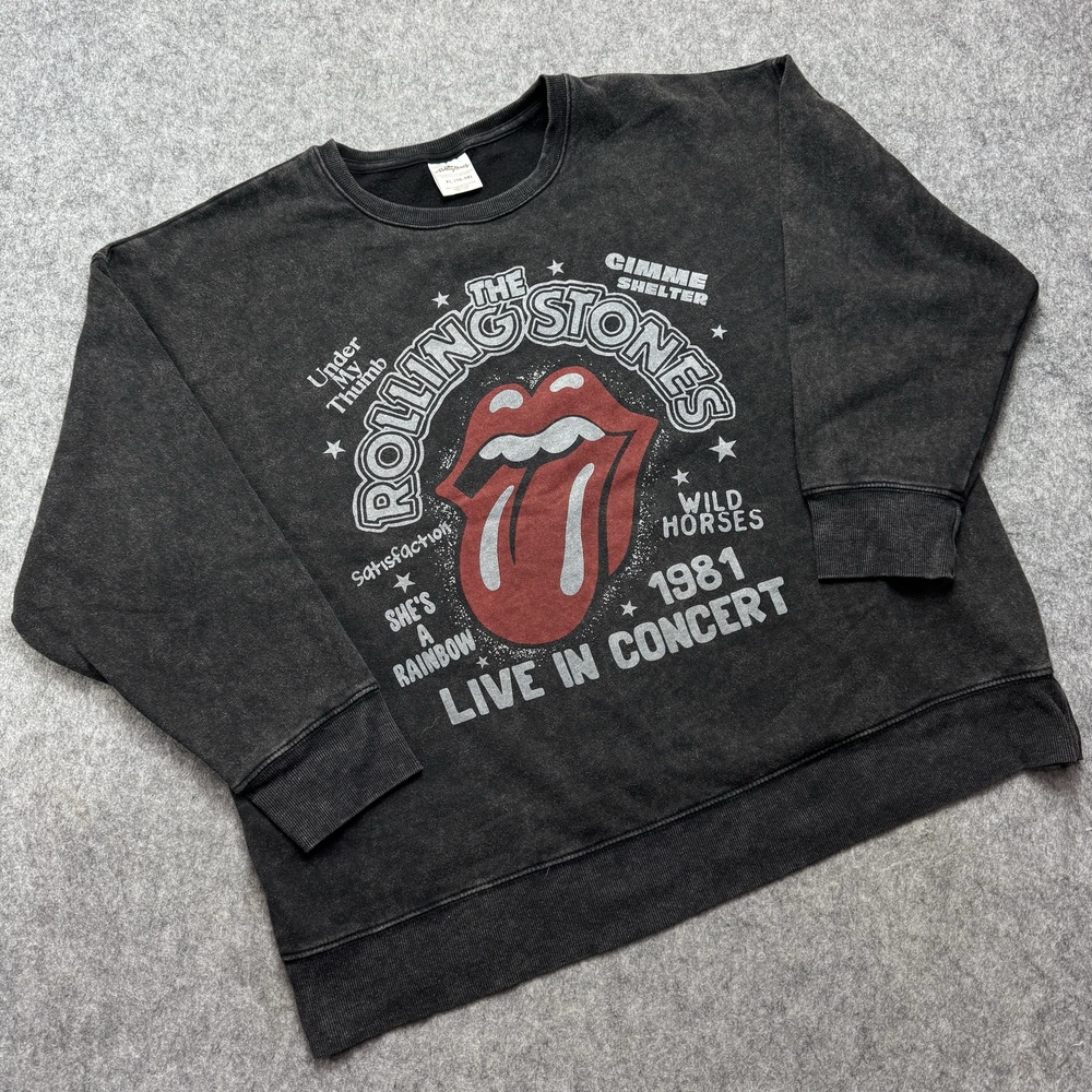 The Rolling Stones Sweatshirt XL See Measure Black 1981 Concert Fleece Pullover